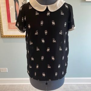Peter Pan collar pug blouse